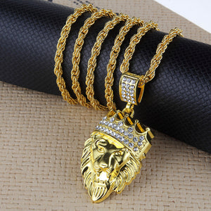 Iced Out 18k Gold Plated Lion Tag Pendant Cuban Chain