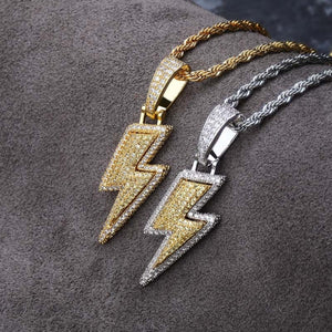 Bling Iced Out 18k Gold Plated Lightning Pendants