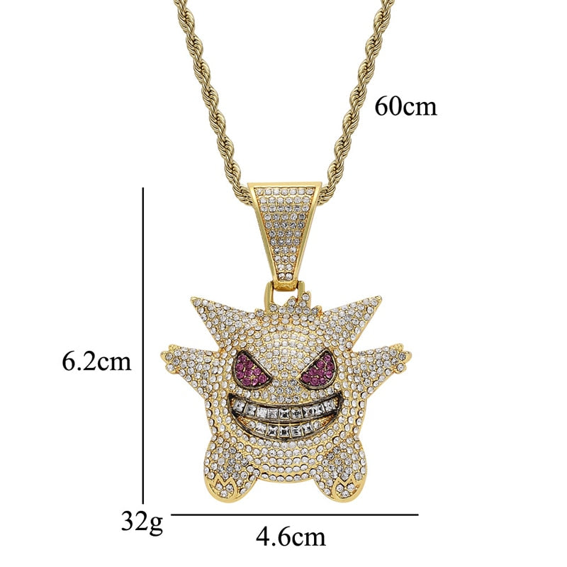 18k Gold Plated Mask Gengar Iced Out Pendant