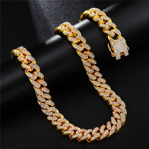 18k Gold Plated Cuban Link Iced Bling Necklace Chian