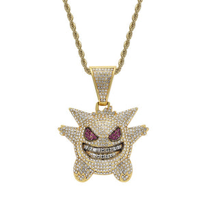 18k Gold Plated Mask Gengar Iced Out Pendant