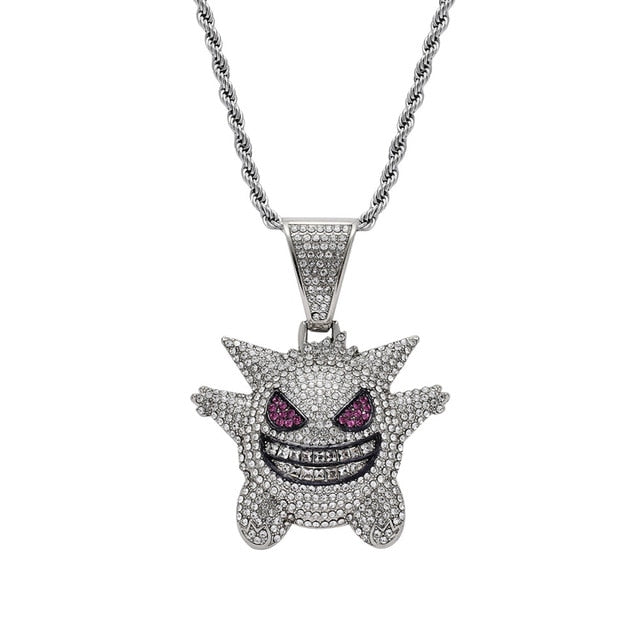 18k Gold Plated Mask Gengar Iced Out Pendant