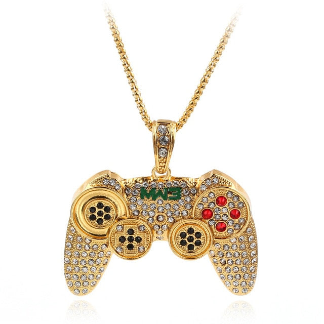 18k Gold Plated Game Controller Iced Out Crystal Pendant